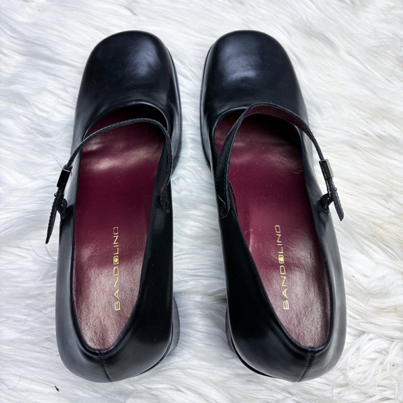 Y2K Vintage Bandolino Square Toe Mary Jane Chunky Block Heels Black Leather 10 - Picture 6 of 9